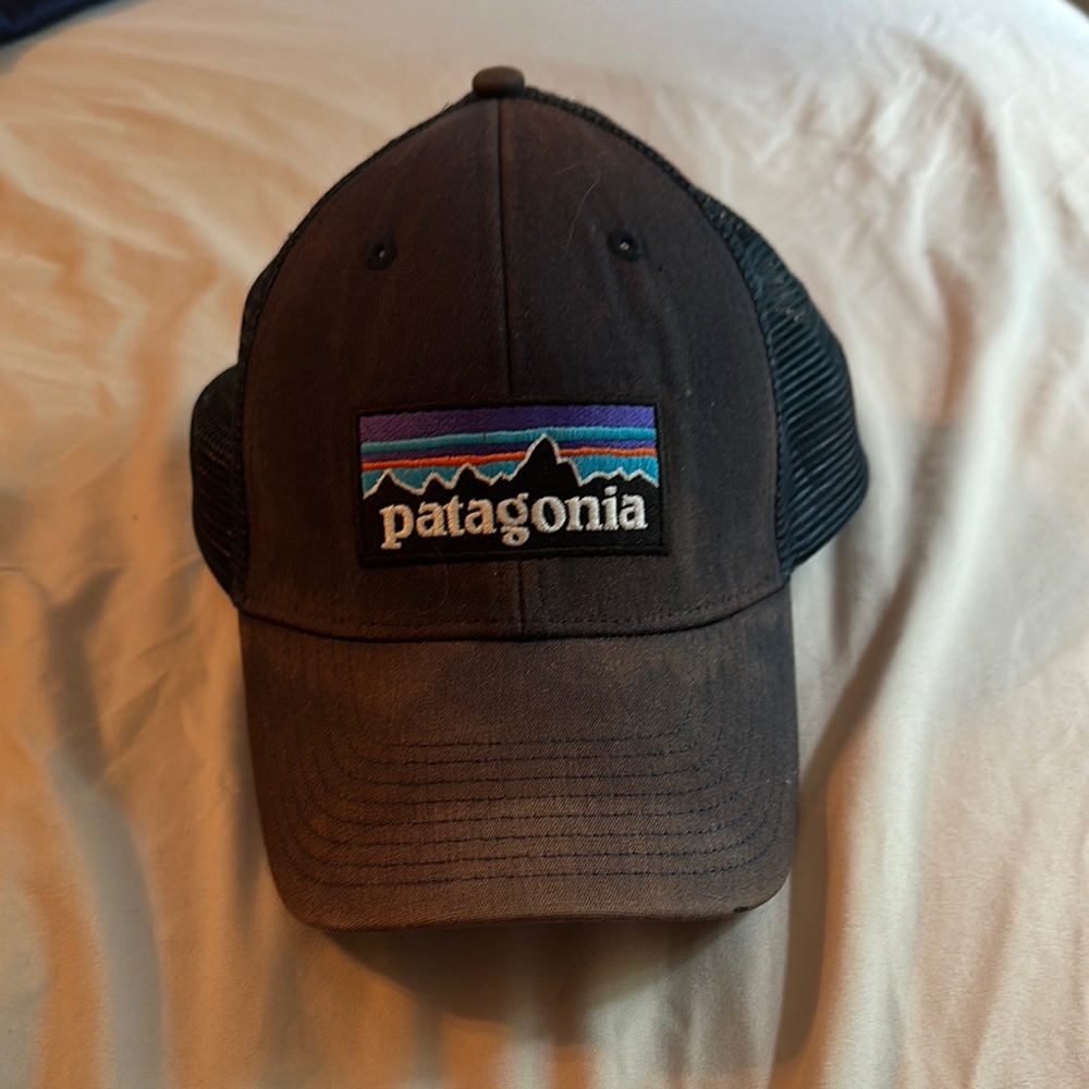 Patagonia Black and Blue Logo Trucker Hat